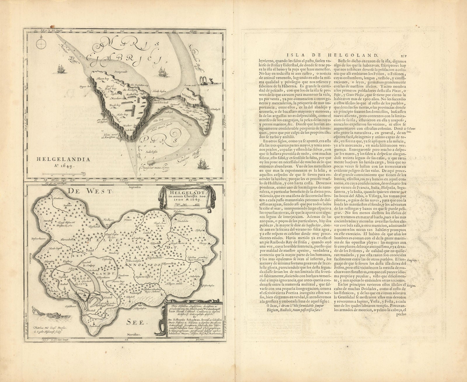 HELGELANDIA.Heligoland/Helgoland in 800, 1300 & 1649. Flooding.BLAEU c1667 map